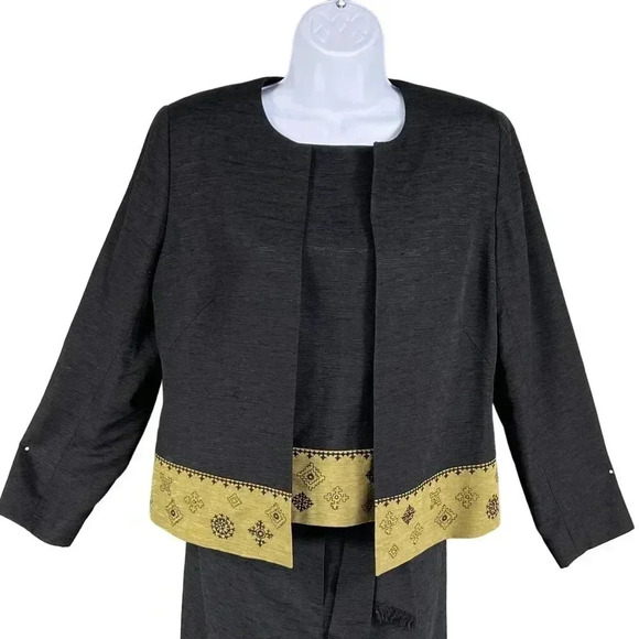 Due per Due Women 10 Bohemian 3 Piece Set 100% Silk Black Gold Embroidered Lined - Picture 8 of 16